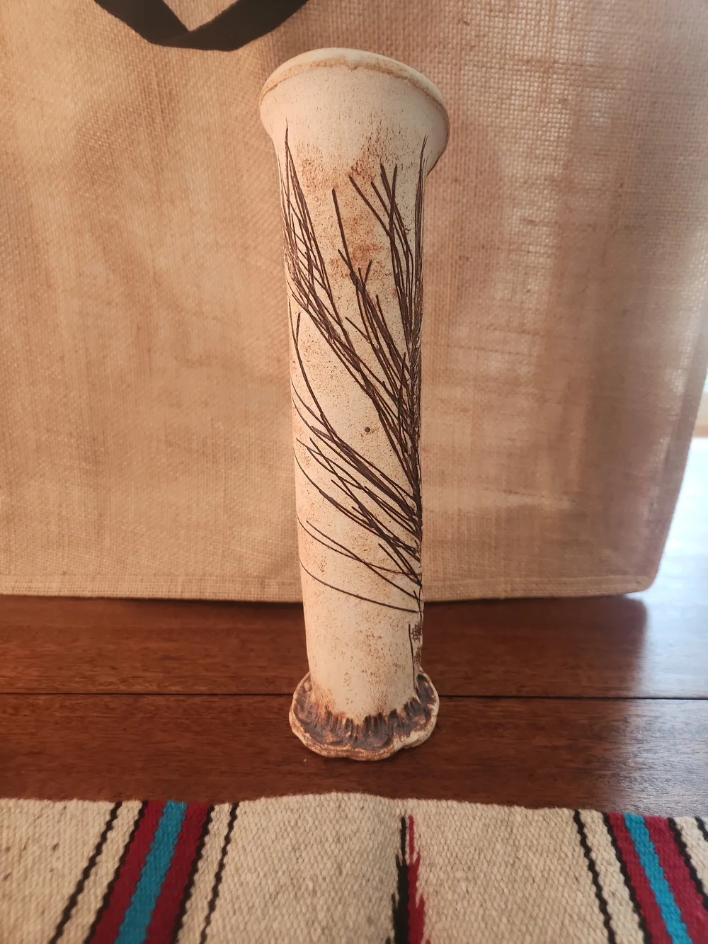 Southwestern Lot Decorative Wool Mat,HandCrafted Vase, &Kokopellia Bulap Bag